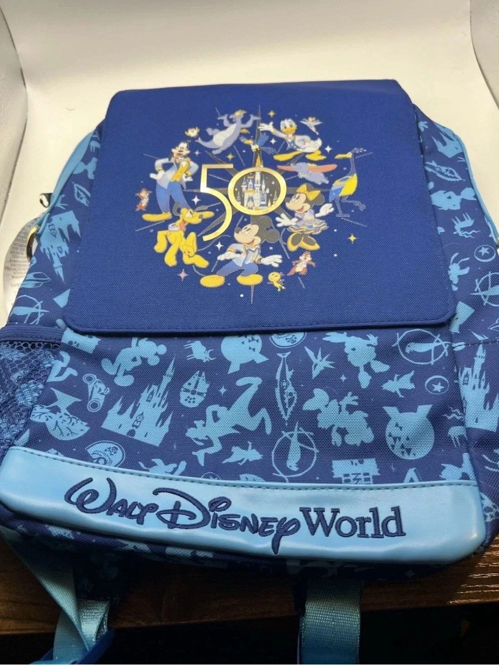 Disney WDW Blue Backpack with 50th Anniversary Character Graphics